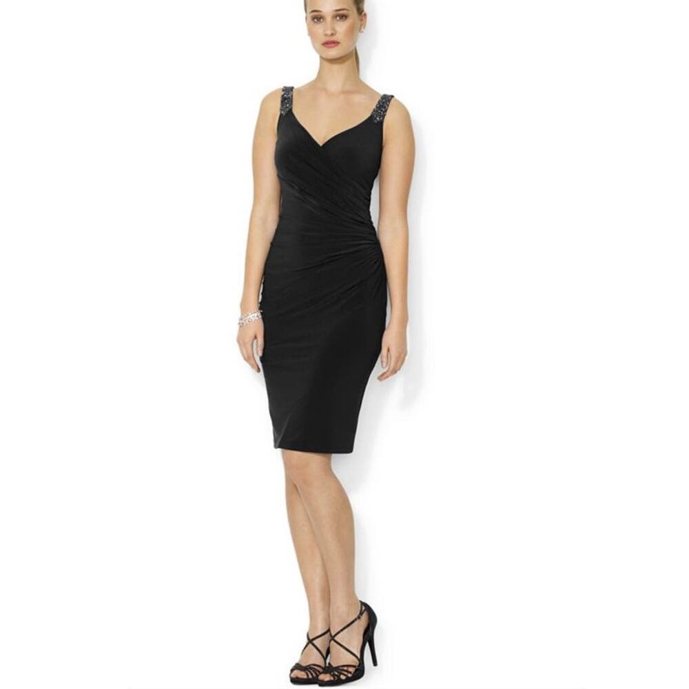 Carmen embellished black Gunmetal Beads Classic sleeveless dress size 10